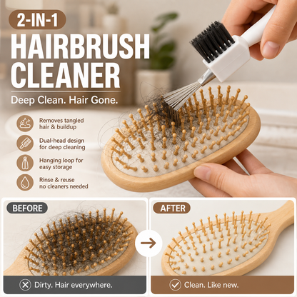 2-in-1HairBrushCleanerTool,Multi-purposeHairRemoverCombCleaner withStainlessSteelPick&StiffBrush