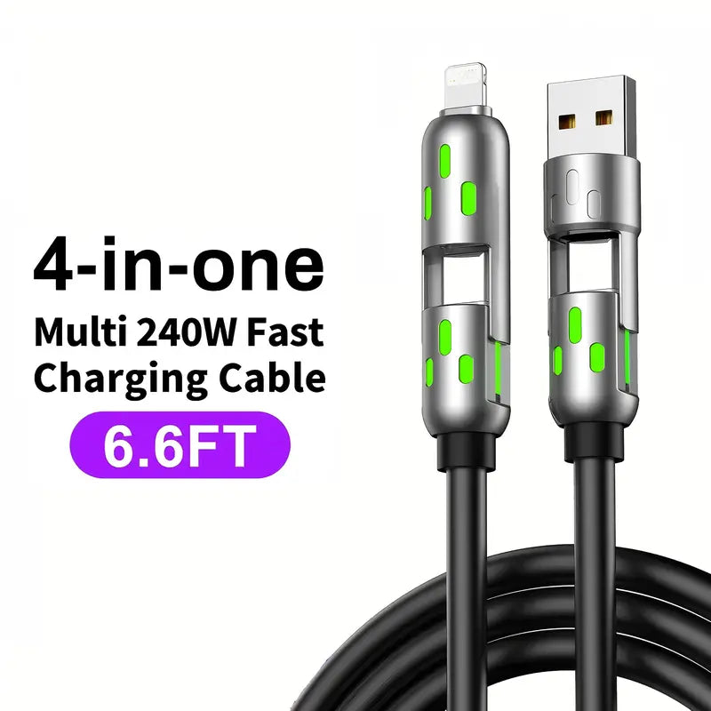 🔌4-in-1 RGB Glowing Fast Charging Cable, Universal Multi Device Charging Cord for Travel🌍
