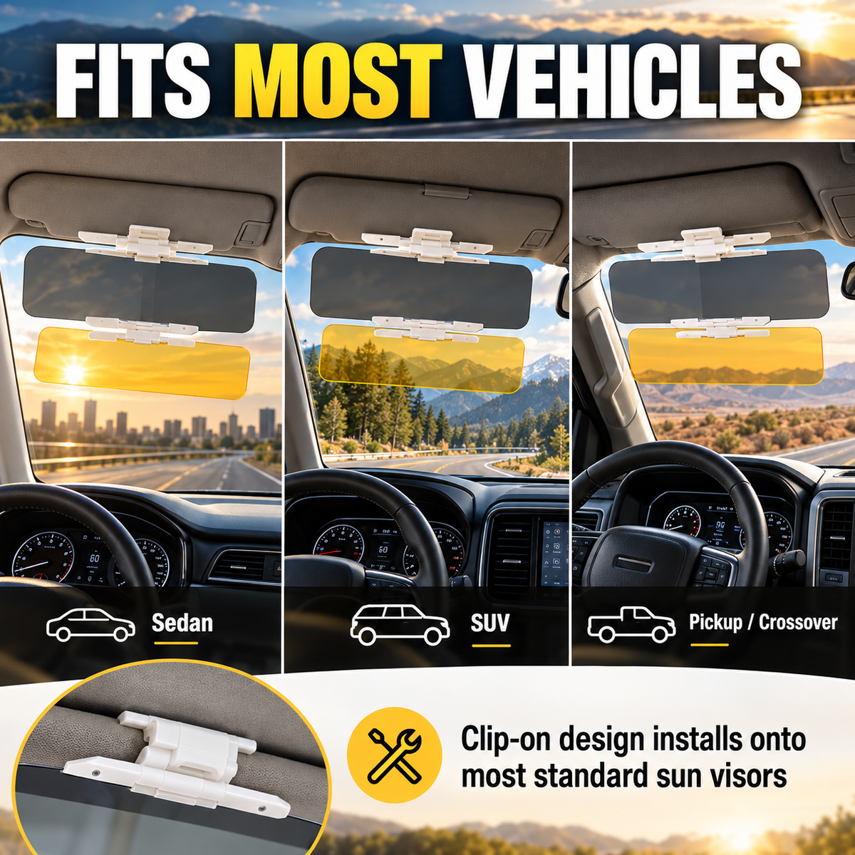 🏆Flash Sale⚡50K+ SOLD! Almost Gone-💥Universal HD Anti-Glare Car Visor for Day & Night