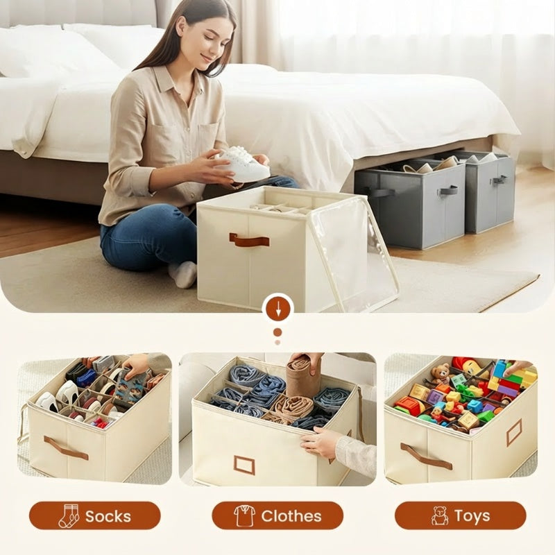 ⏰🔥LIMITED TIME 50% OFF! 👟 Fabric Shoe Organizer Storage Box – Foldable, Large Capacity, Dustproof & Breathable for Closet & Bedroom 🧺✨