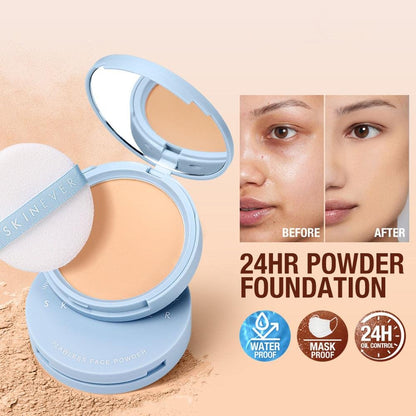 💙LAST DAY Buy 2 Get 1 Free💙Matte Perfection Pressed Powder Foundation, Oil Control Long Lasting Face Setting Powder, Buildable Coverage Compact Powder