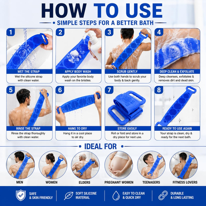 🧼Silicone Back Scrubber for Bath, Double-Sided Body Exfoliating Bath Brush with Soft Silicone Bristles
