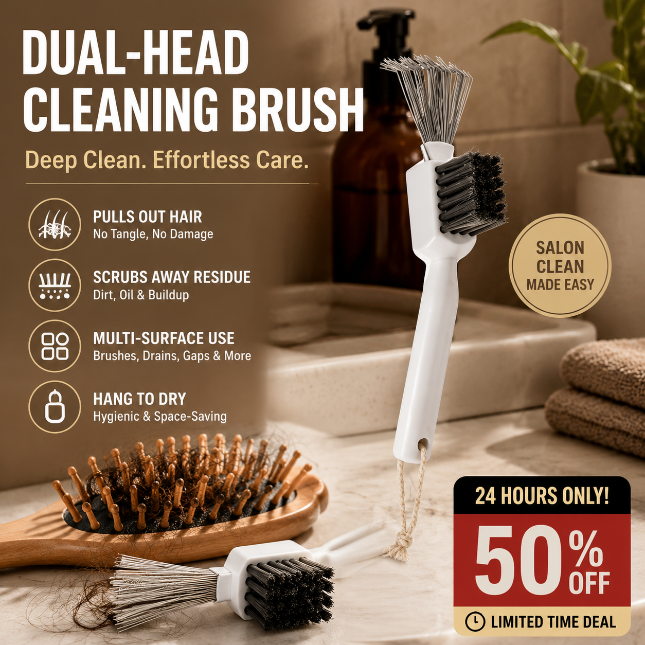 2-in-1HairBrushCleanerTool,Multi-purposeHairRemoverCombCleaner withStainlessSteelPick&StiffBrush