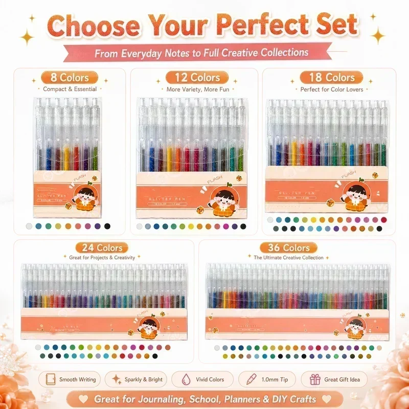 🎁Glitter Gel Pen Set – Smooth Writing 🎨