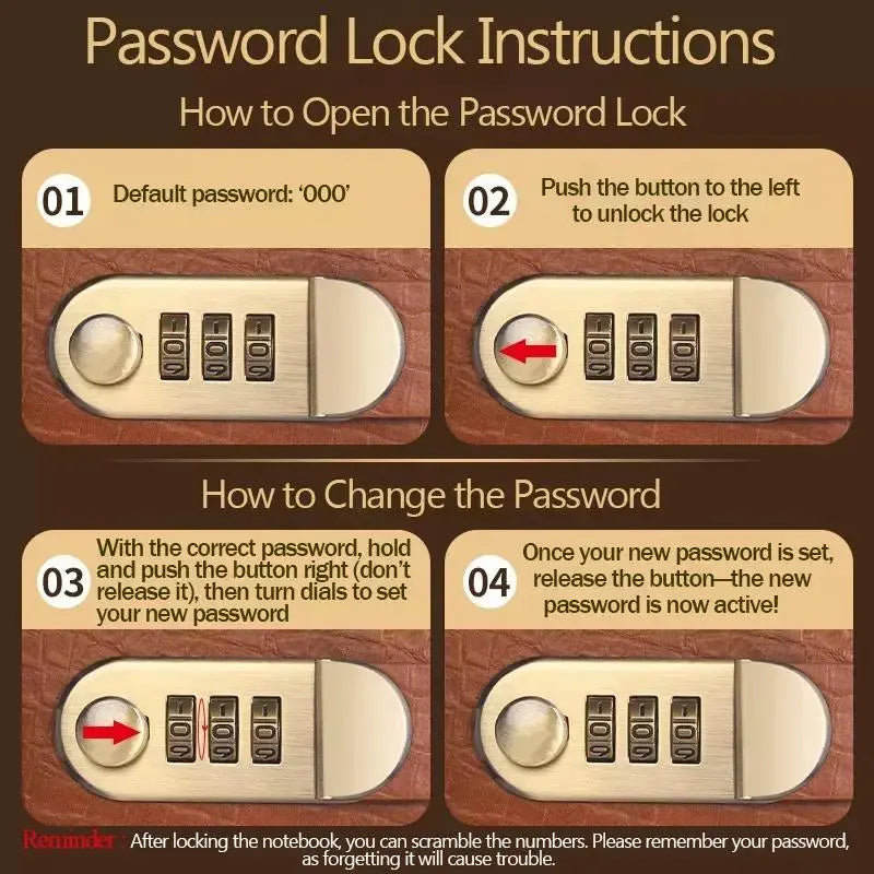 A6 savings notebook,3-Digit Resettable Password Lock，suitable for storing money and important.
