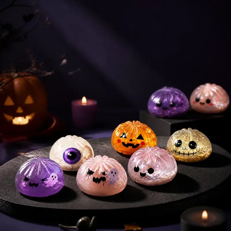 Halloween Cute Scary Ghost Maruko Squishy Squeeze Toy Set, Mini Portable Stress Toy, Sensory Products for Halloween Things, Party Treat Bag Fillers & Mini Gifts