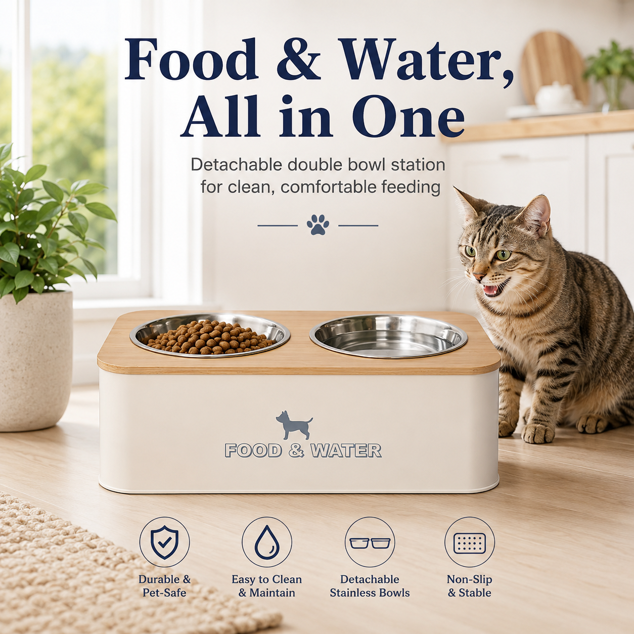 Stainless Steel Detachable Double Pet Bowl