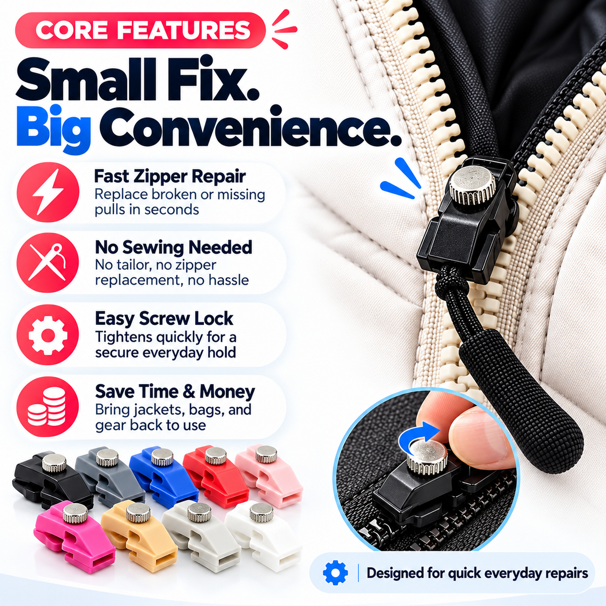 🔧🧳 Easy Installation Zipper Repair Kit – Durable Construction, Smooth Operation & Wide Compatibility for Clothing/Luggage!