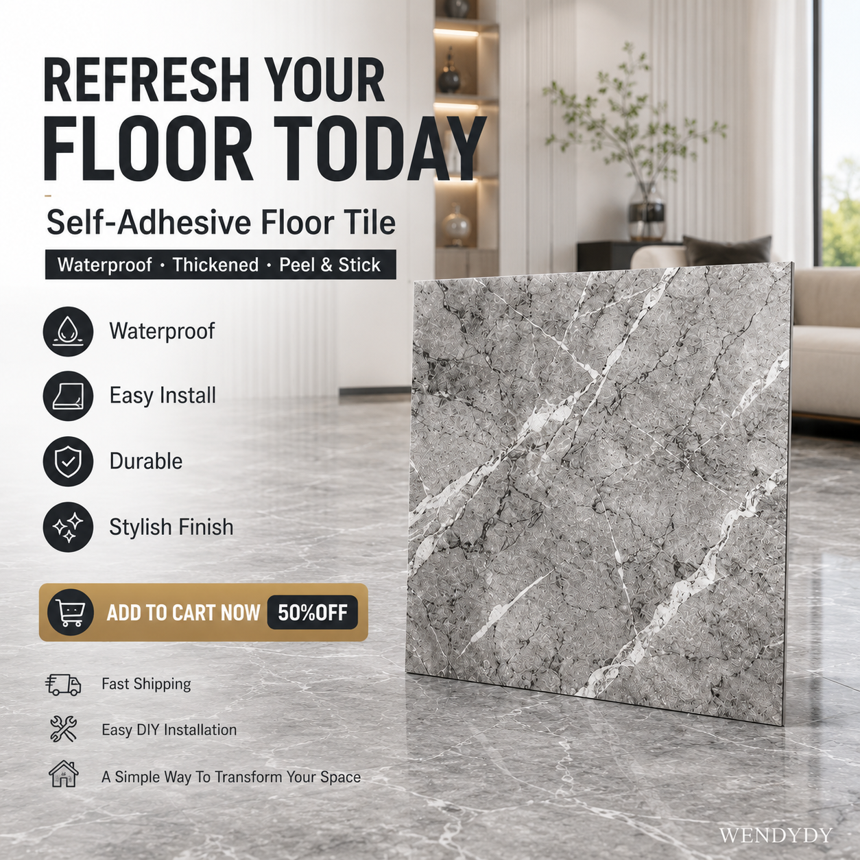 🧱 LIMITED-TIME 50% OFF! ✨ Self-Adhesive Floor Tile – Thickened, Waterproof, Peel & Stick ✨