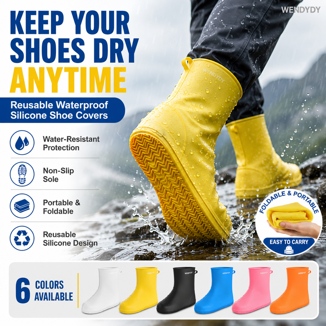Heavy-Duty Rain Shoe Covers – Anti-Slip & Foldable Design