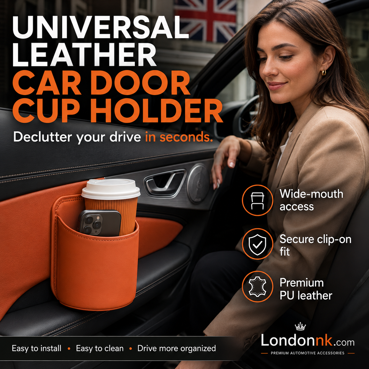 🥳2026 HOT SALE🥳💞50K+ SOLD!🚗🧺 50% OFF! Leather Car Door Cup Holder – Wide‑mouth opening, easy reach for drinks & phone. Clip‑on secure fit. PU leather, tough & stylish. 🛡️✨