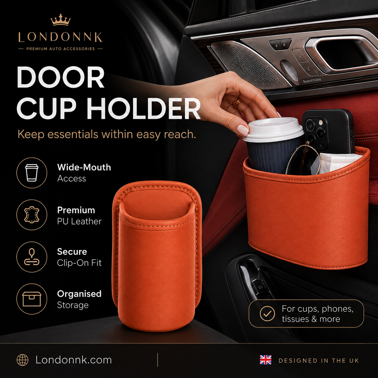 🥳2026 HOT SALE🥳💞50K+ SOLD!🚗🧺 50% OFF! Leather Car Door Cup Holder – Wide‑mouth opening, easy reach for drinks & phone. Clip‑on secure fit. PU leather, tough & stylish. 🛡️✨