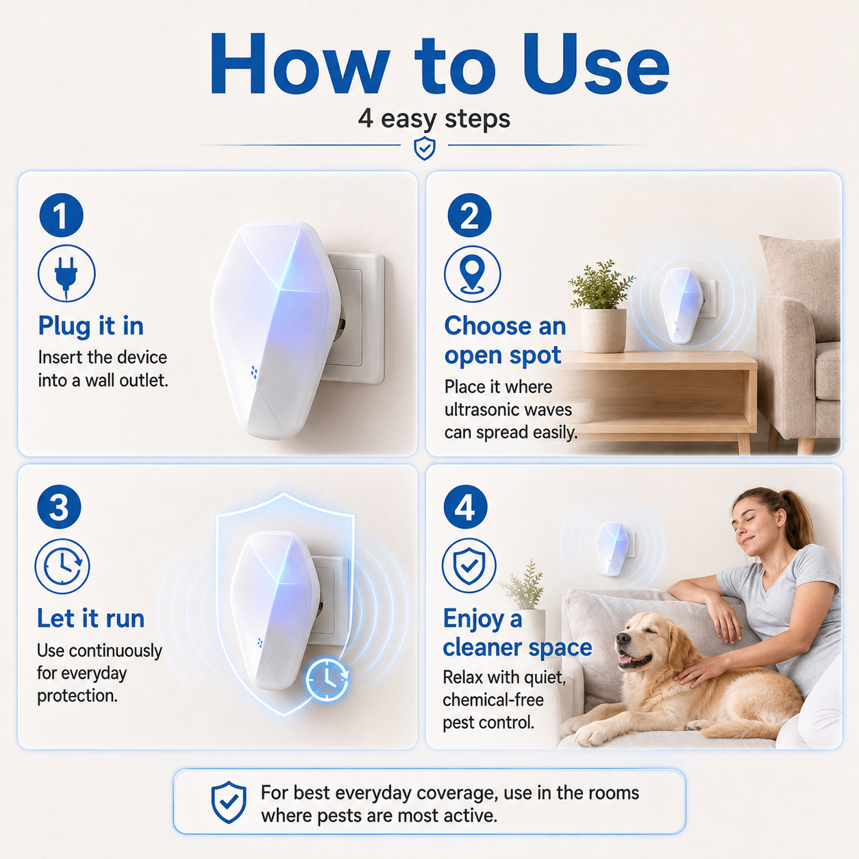 Repel Pests Instantly! No-Chemical Ultrasonic 3-in-1 Nightlight