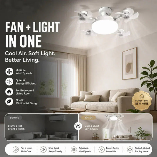 🌀50% OFF NOW! 💡Foldable Socket Ceiling Fan Light with Remote, Energy-Saving Cooling & Lighting for Bedroom & Home