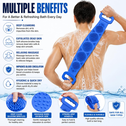 🧼Silicone Back Scrubber for Bath, Double-Sided Body Exfoliating Bath Brush with Soft Silicone Bristles