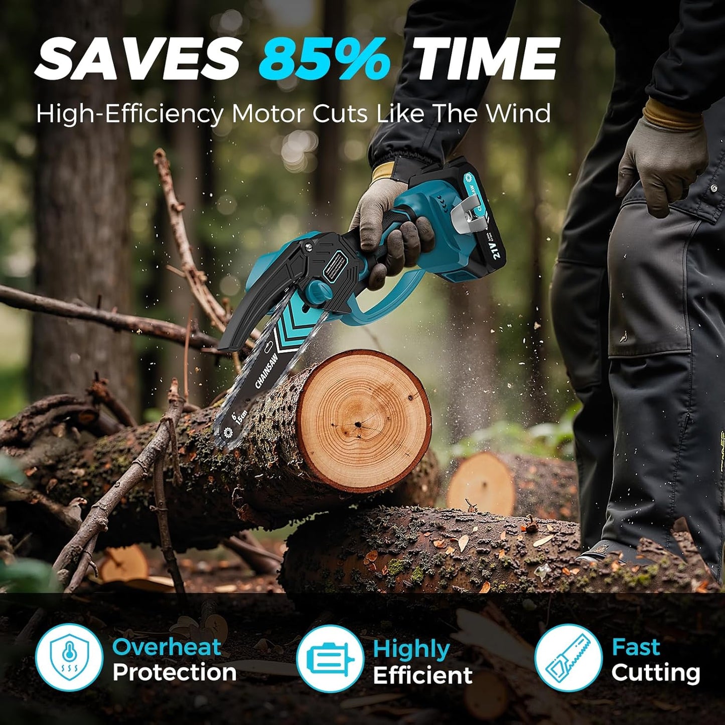 🔥Limited Time Promotion 50% OFF🔥6-inch Cordless Mini Chainsaw with 2 Batteries
