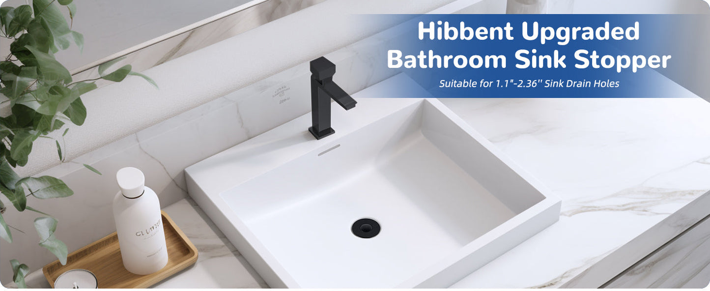 Hibbent Upgraded 3-in-1 Bathroom Sink Drain Strainer, Universal Pop-Up Plug, Removable Stainless Steel Basket-Style Hair Catcher, 1.1–2.36-inch Sink Plug, Brass Cartridge, Matt Black