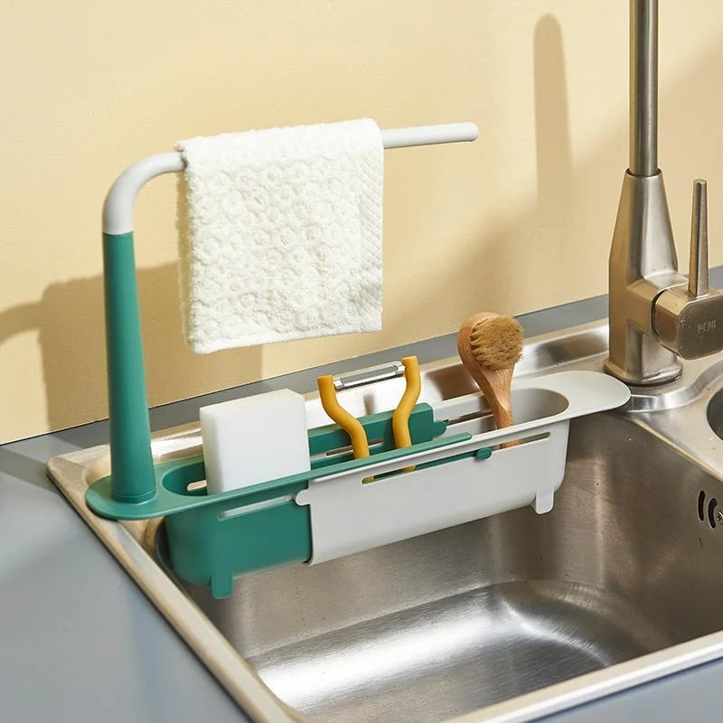 🧽🚰Adjustable Sink Storage Rack – Expandable Kitchen Sponge & Towel Organizer🧻