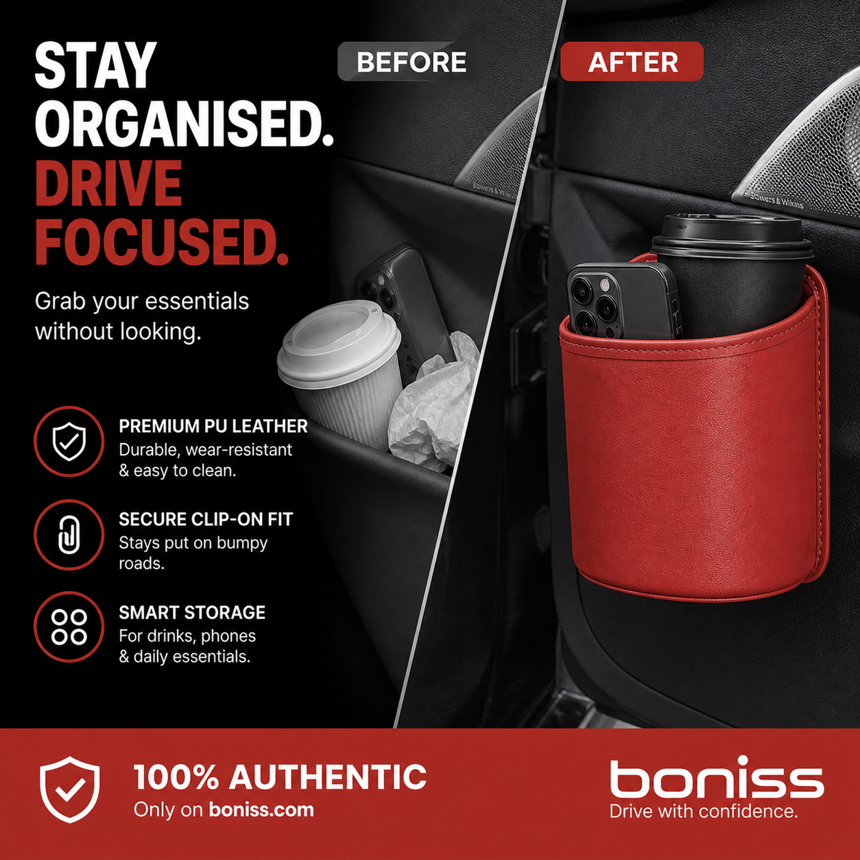 🥳2026 HOT SALE🥳💞95K+ SOLD!🚗🧺 50% OFF! Leather Car Door Cup Holder – Wide‑mouth opening, easy reach for drinks & phone. Clip‑on secure fit. PU leather, tough & stylish. 🛡️✨