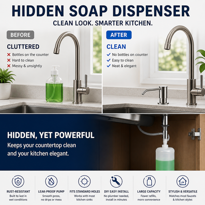 ⏰LIMITED-TIME 50% OFF! 🧼🚰 Stop reaching for that messy soap bottle — this built-in dispenser gives you soap on demand, no clutter, no spills. 🍽️