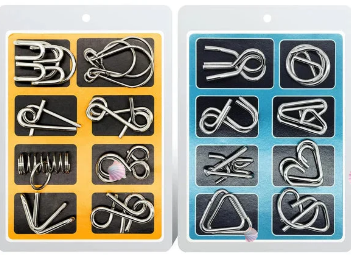 🔥🔥Metal Puzzle Ring Eight-Piece Blue Version Brain Teasers，Developing the human brain