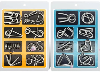 🔥🔥Metal Puzzle Ring Eight-Piece Blue Version Brain Teasers，Developing the human brain