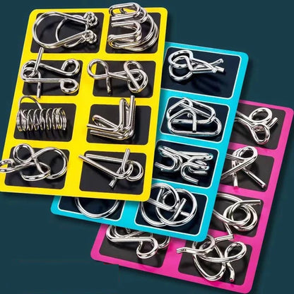 🔥🔥Metal Puzzle Ring Eight-Piece Blue Version Brain Teasers，Developing the human brain