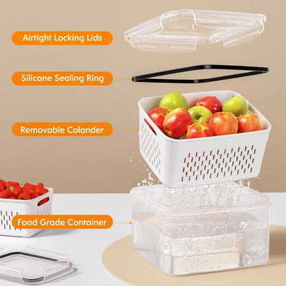 🍓 3-Piece Fruit Container Set 🥝 Removable Colander, Leak-Proof & Stackable ✨ Perfect for Storing, Washing & Keeping Fruit Fresh 🧊