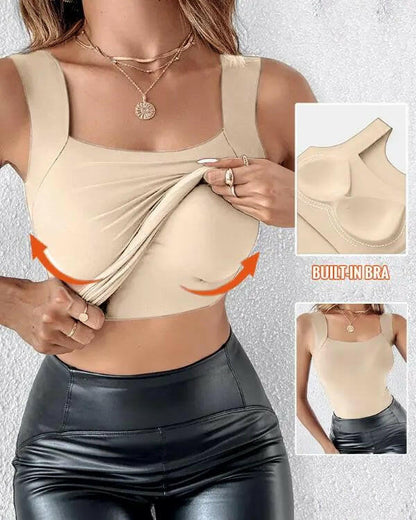 💕2-Piece Set ✨Women’s U Neck Thermal Tank Tops with Built-In Bra 🧥Warm Base Layer Sleeveless Top