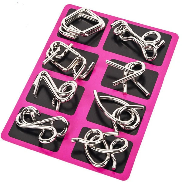 🔥🔥Metal Puzzle Ring Eight-Piece Blue Version Brain Teasers，Developing the human brain