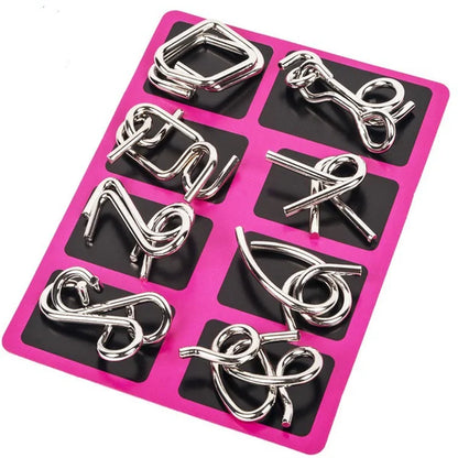 🔥🔥Metal Puzzle Ring Eight-Piece Blue Version Brain Teasers，Developing the human brain