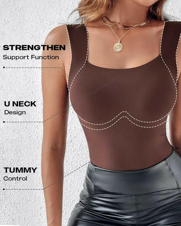 💕2-Piece Set ✨Women’s U Neck Thermal Tank Tops with Built-In Bra 🧥Warm Base Layer Sleeveless Top