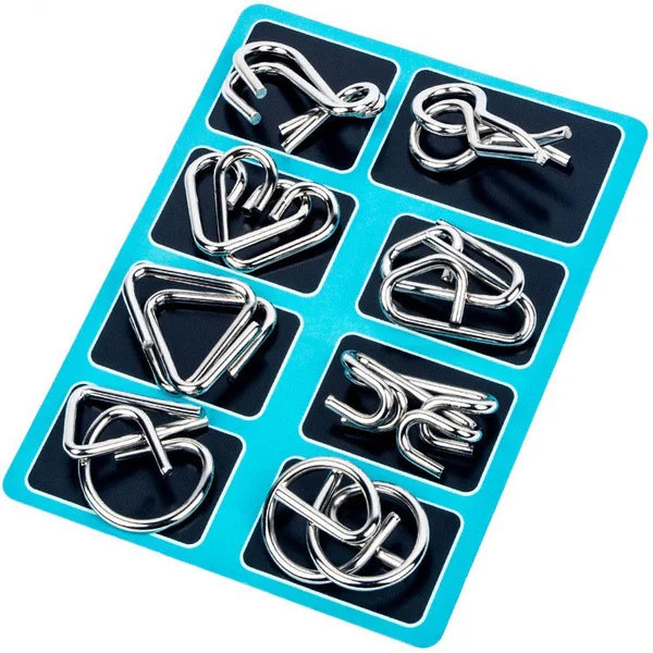🔥🔥Metal Puzzle Ring Eight-Piece Blue Version Brain Teasers，Developing the human brain