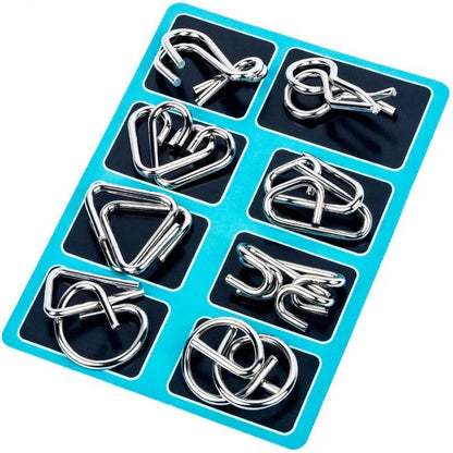 🔥🔥Metal Puzzle Ring Eight-Piece Blue Version Brain Teasers，Developing the human brain