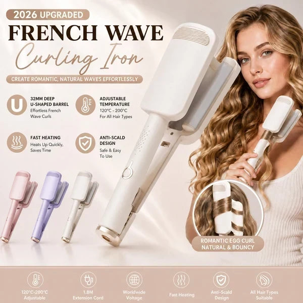 🌸32MM Wavy Hair Curler – Big Bouncy Curls, 4 Adjustable Heat Settings & Negative Ion Care – Salon-Quality Styling at Home 💇‍♀️