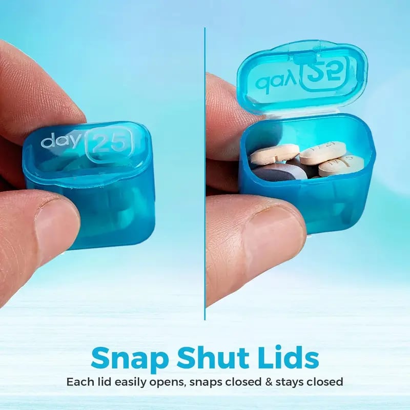 💊Monthly Pill Organizer with Lid - Arthritis-Friendly Easy-Open Lids 31 Removable Daily Pill Pods Date Reminder & Travel Case for Vitamins & Medications