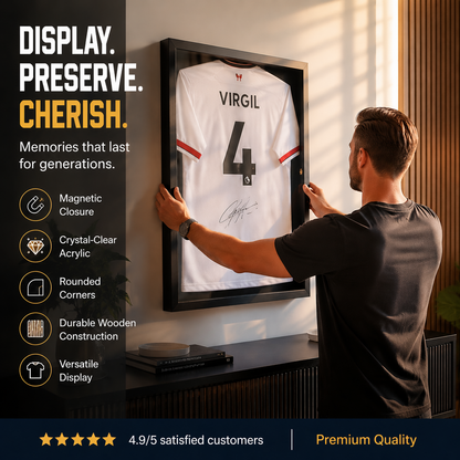 🧥Wooden Memorial Jersey Display Frame (Magnetic Door) – Keep Your Sweat & Love In Perfect Condition!
