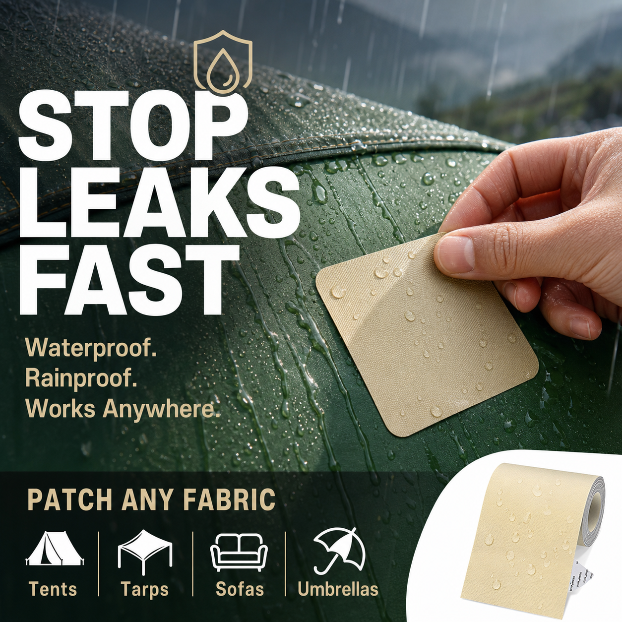 Heavy‑Duty Tarp Repair Patch, Self‑Adhesive Waterproof Patch For Tents Tarps Canopies