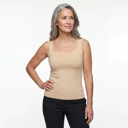 💕2-Piece Set ✨Women’s U Neck Thermal Tank Tops with Built-In Bra 🧥Warm Base Layer Sleeveless Top