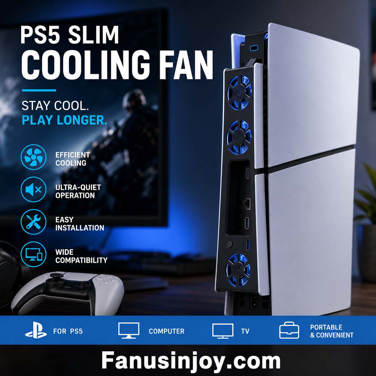 🔥Limited time 50% off！🌬️Must-have for summer gamers！❄️External Cooling Fan for PS5 Slim