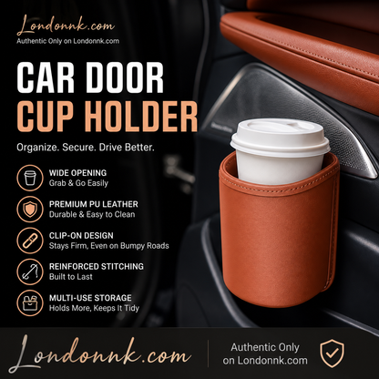 🥳2026 HOT SALE🥳💞50K+ SOLD!🚗🧺 50% OFF! Leather Car Door Cup Holder – Wide‑mouth opening, easy reach for drinks & phone. Clip‑on secure fit. PU leather, tough & stylish. 🛡️✨
