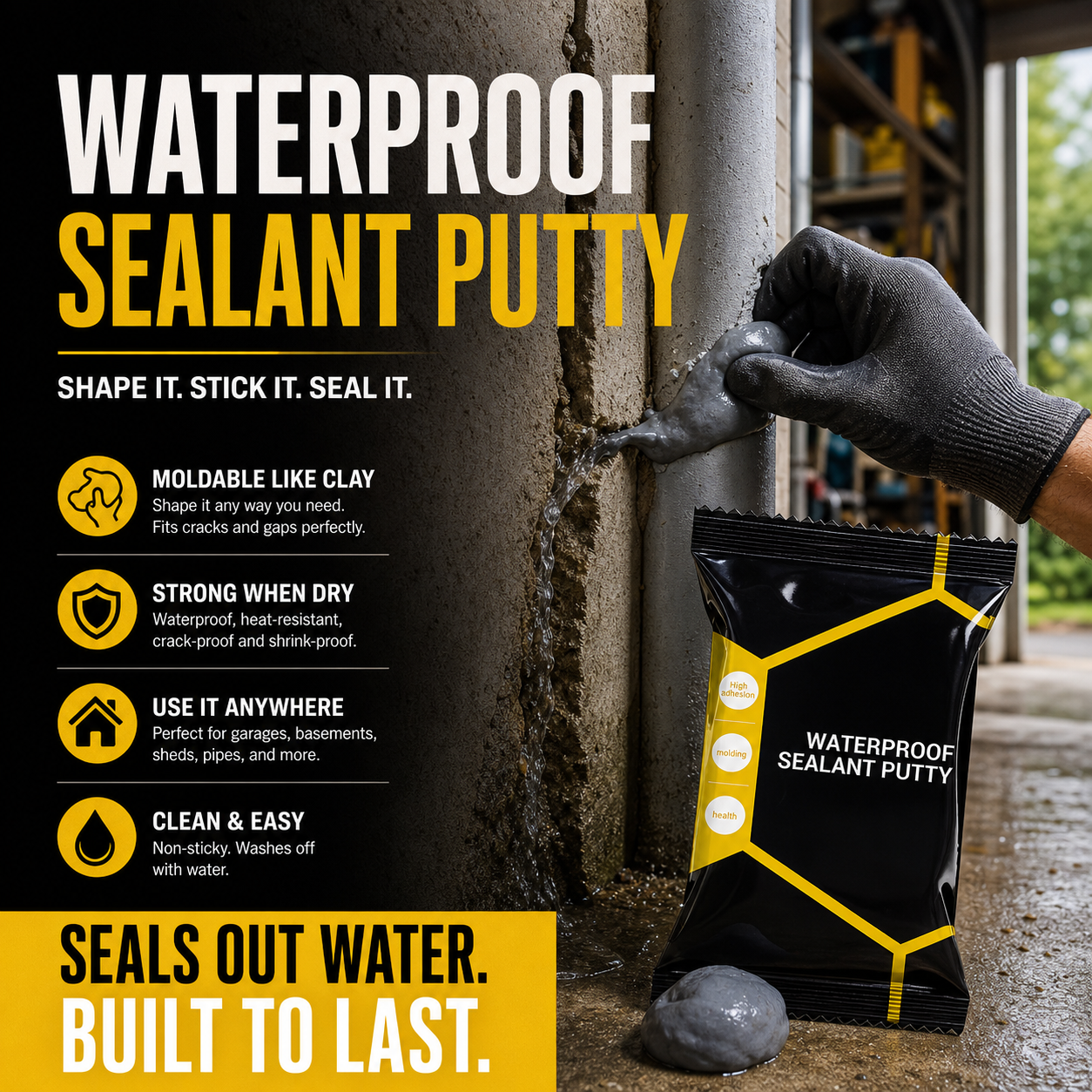 🏠 LIMITED-TIME 50% OFF! Waterproof Sealant Putty, Mouldable Hole Sealing Filler for Pipe Wall Gap Blocking