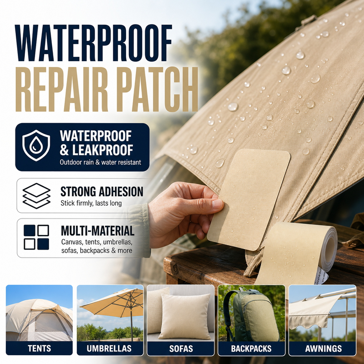 Heavy‑Duty Tarp Repair Patch, Self‑Adhesive Waterproof Patch For Tents Tarps Canopies