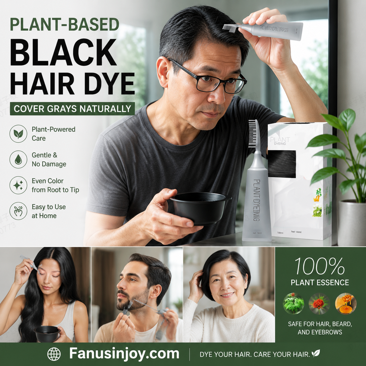 ✨ Premium Plant-Based Hair Dye for Salon-Perfect Roots – 100% Plant Power, Easy to Use & Covers Gray Hair in 5 Minutes 🌿