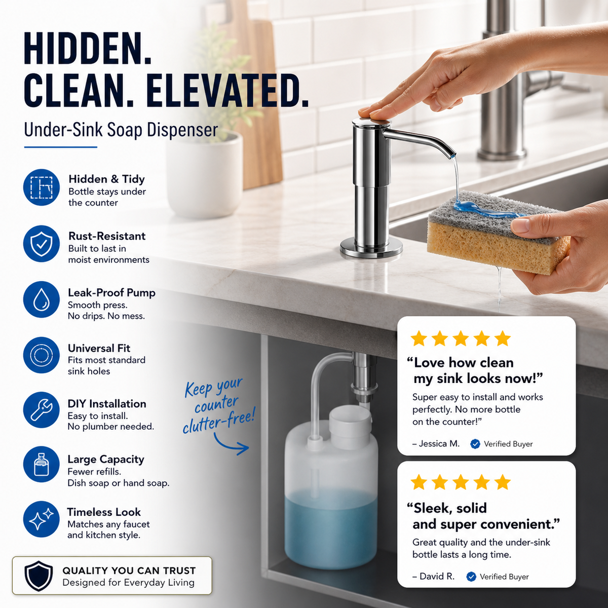 ⏰LIMITED-TIME 50% OFF! 🧼🚰 Stop reaching for that messy soap bottle — this built-in dispenser gives you soap on demand, no clutter, no spills. 🍽️