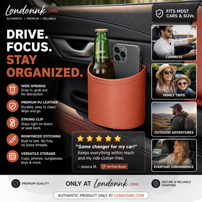 🥳2026 HOT SALE🥳💞50K+ SOLD!🚗🧺 50% OFF! Leather Car Door Cup Holder – Wide‑mouth opening, easy reach for drinks & phone. Clip‑on secure fit. PU leather, tough & stylish. 🛡️✨