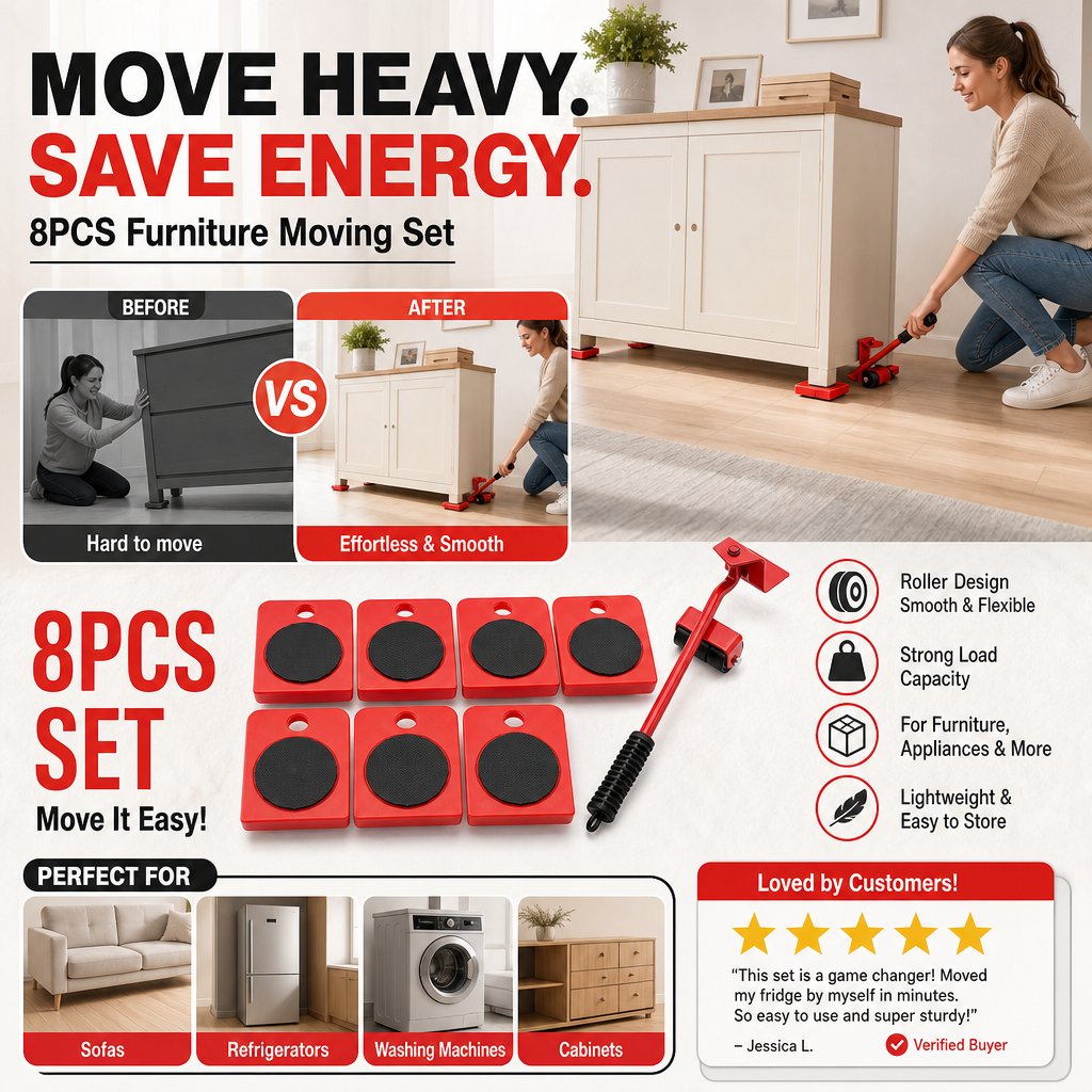 🛋️Furniture Moving System — Lift & Slide, 360° Rotation 🏠