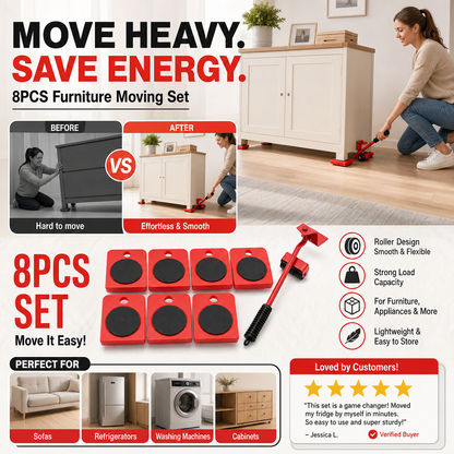 🛋️Furniture Moving System — Lift & Slide, 360° Rotation 🏠