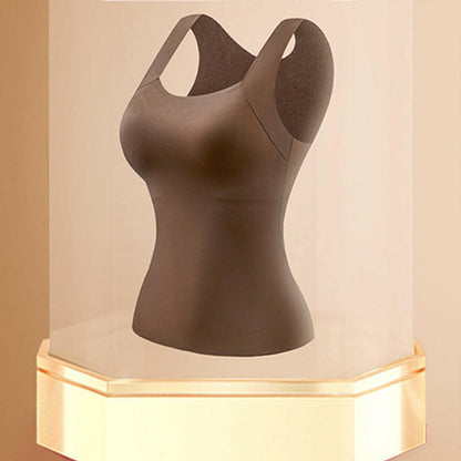 💕2-Piece Set ✨Women’s U Neck Thermal Tank Tops with Built-In Bra 🧥Warm Base Layer Sleeveless Top