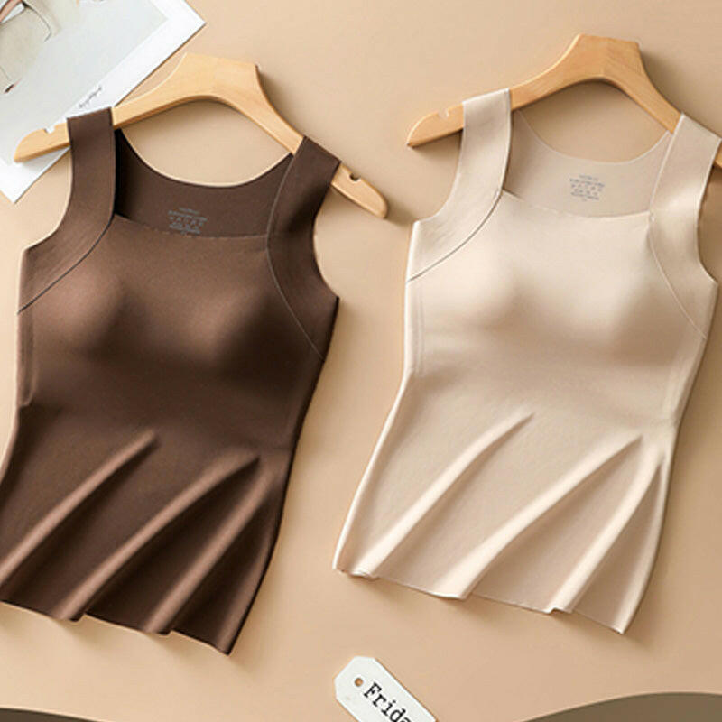 💕2-Piece Set ✨Women’s U Neck Thermal Tank Tops with Built-In Bra 🧥Warm Base Layer Sleeveless Top